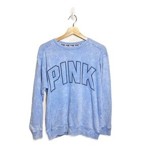Victoria's Secret PINK Blue Acid Wash Crew Neck Sweatshirt
